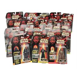 Star Wars - twenty-five 1998/1999 Star Wars Episode One figures and accessory sets by Hasbro in original card backed packaging; both Collection 1 and 2 with Electronic Commtalk reader for each figure's commtalk chip.
