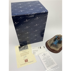 Three Border Fine Arts figure groups, comprising of Getting Ready for Smithfield A2143 on wooden base with certificate and box, Ridging Up A2141 on wooden base, An Early Start JH91B on wooden base. 