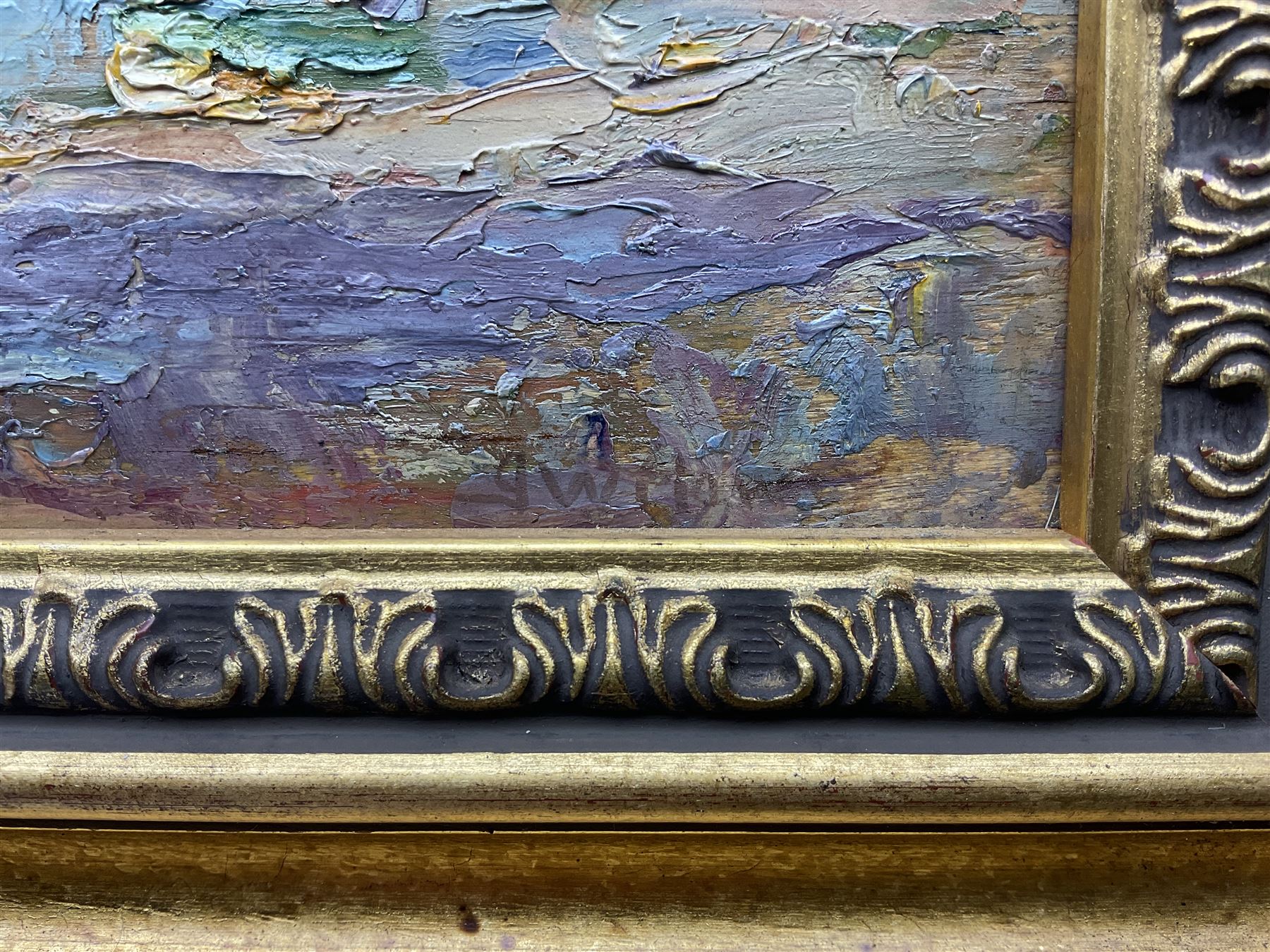 John William Howey (Staithes Group 1873-1938): 'Evening - Hartlepool Harbour', oil on panel signed, titled verso 24cm x 29cm 
Provenance: private collection, purchased T B & R Jordan Fine Art Specialists, Stockton on Tees; the Jordans were responsible for dispersing the estate of Robert Leslie Howey (1900-1981), the artist's son. A fine example of English Impressionism, exemplifying the Staithes Group's French influence.