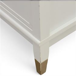 Dorel Home - Modern chest of drawer, white painted rectangular top above, four drawers with bronze metal handles, on tapered supports 