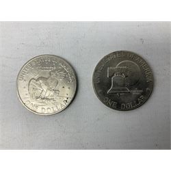 Coins and banknotes, including Lowther mis-printed five pound note 'HH09', Somerset one pound note 'CZ13', United States of America 1971 and 1976 one dollar coins, Great British commemorative crowns, Queen Elizabeth II 1997 two pound coin, 2008 five pound coin, King George V 1920 and 1931  florins and various other pre-decimal coins