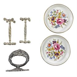 Silver plated items, including thee pairs of bottle coasters, sugar caster, Elkington jug, chamberstick etc and a Japanese Imari scalloped charger