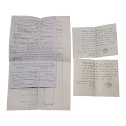 York interest - collection of 18th and 19th century vellum indentures, wills, probate documents and related papers concerning central York properties, streets and residents, including Micklegate, The Shambles, Bootham, Fishergate, Walmgate, Monkgate and Goodramgate, with probate of John Ealand, formerly of The Shambles, York, butcher, later of Swan Street, Nunnery Lane, probate of Roger Iddison of No.8 Portland Street, York, auctioneer, probate of Eliza Nottingham of Bootham Asylum, formerly of St Paul’s Square, together with documents relating to butchers, farmers, tradespeople and York families, many retaining original seals and stamps, in one box