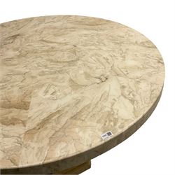 Classical design marble dining or centre table, circular top raised on hexagonal pedestal base
