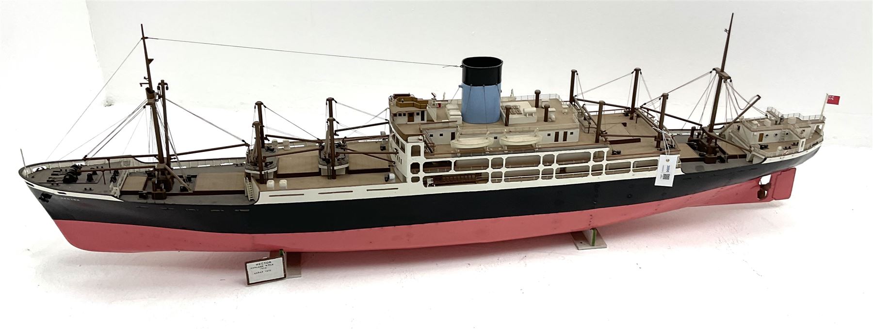 Scratch built model of the SS/HMS Hector armed merchant cruiser with full range of deck fittings L168cm with two copies of biographical information