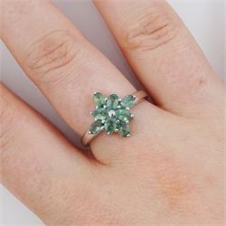 9ct white gold oval cut alexandrite cluster ring, hallmarked