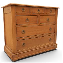 Solid oak chest, fitted with an arrangement of five short and two long drawers
