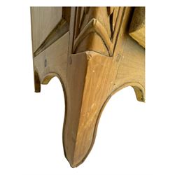 French design hardwood chest, rectangular top with moulded edge over two short and two long drawers with carved scrolling foliate decoration, flanked by carved acanthus leaf columns, on bracket supports