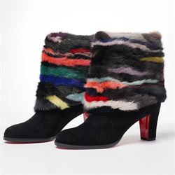 Christian Louboutin - pair of ‘Alexandra’ ankle boots, in black suede and multicoloured mi...