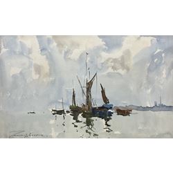 Edward Wesson (British 1910-1983): Moored Barges, watercolour signed 30cm x 50cm