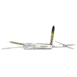 Stan Shaw (Sheffield) -  Four blade mother of pearl multi function penknife inscribed R. A...