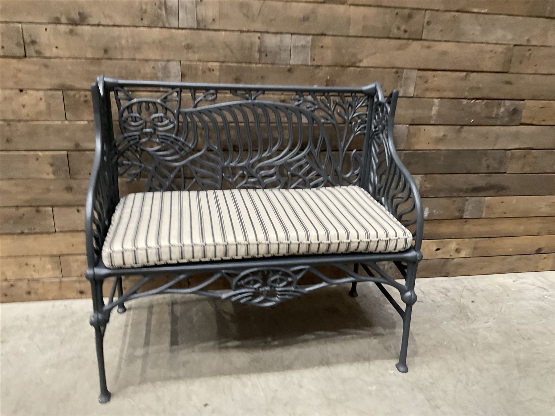 Richard Bawden (1936-2024); - Cat design painted cast iron garden bench