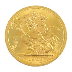 Queen Elizabeth II 1966 gold full sovereign coin 
