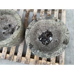 Pair weathered granite planters, circular tapering form

Location: Duggleby Storage, Scarborough Business Park YO11 3TX
