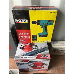 Various tools including pillar drill, tile cutter, electric sander, Bosch drill and bits, cordless drill, electric polisher, etc  - THIS LOT IS TO BE COLLECTED BY APPOINTMENT FROM DUGGLEBY STORAGE, GREAT HILL, EASTFIELD, SCARBOROUGH, YO11 3TX