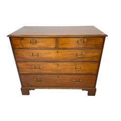 George III mahogany straight-front chest, fitted with two short over three long drawers, on bracket feet