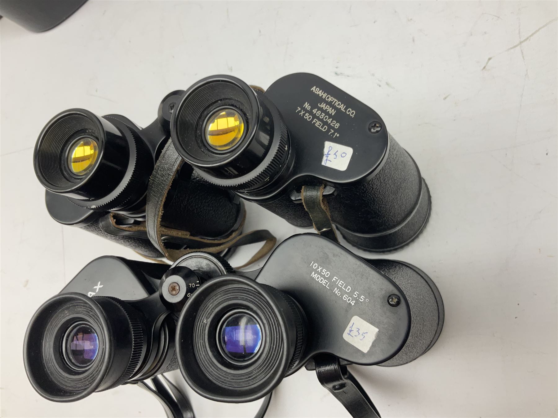 Six cased pairs of Pentax binoculars, comprising 10x50 Field, no. 604, Asahi 7x50, Asahi 10x50, Asahi 8x40, Asahi 16x50,  Asahi 10x50 No. 62611
