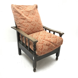 Early 20th century oak reclining armchair, square supports, W63cm