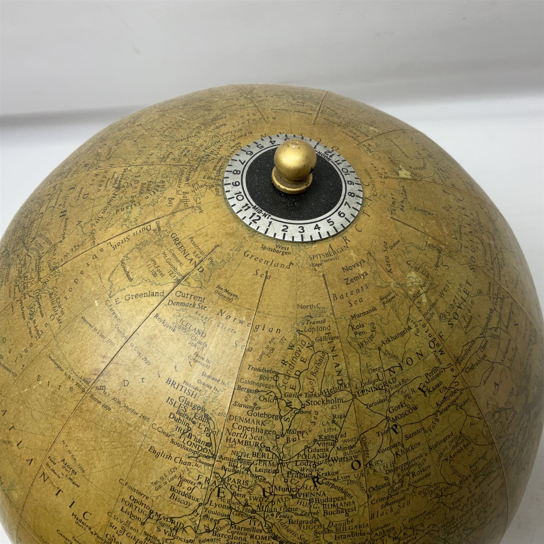 20th century terrestrial globe, raised on stepped square base, H34cm