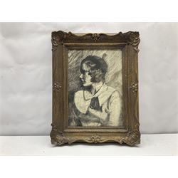 Attrib. Dame Laura Knight (British 1877-1970): Portrait of a Young Woman bearing a resemblance to Phyllis Crocker, charcoal unsigned 35cm x 25cm