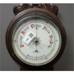  Early 20th century oak cased aneroid barometer, signed 'J. F. Hunt, Hull', H73cm   