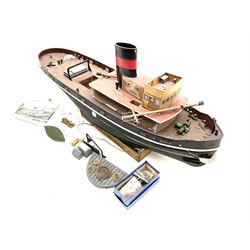 Large model of the tugboat 'Dhulia' on a wooden stand L144cm, together with a box of additional parts and plans
