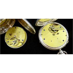 Victorian silver open face keyless decimal chronograph, No.54980, white enamel dial and out track numbered 25-300, dial dated Sept 15 1875, case by John Lecomber, Chester 1877 and a silver full hunter key wound lever pocket watch by Edwin Davies, Bradford, No. 169182, case by Philip Woodman & Sons, London 1875, both with silver Albert chains