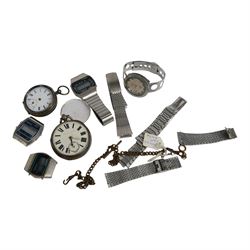 Two silver cased pocket watches, including continental 935 example, and four wristwatches,...