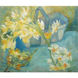 Follower of Vincent Van Gogh (Dutch 1853-1890): Still Life of Flowers in a Basket, oil on canvas unsigned 51cm x 61cm (unframed)