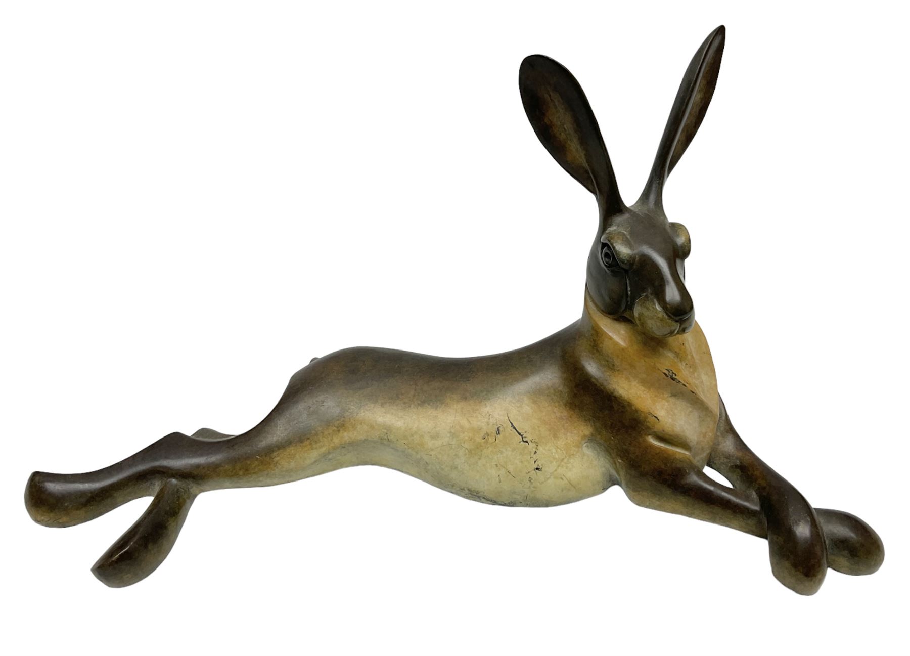 David Meredith (British 1973 - ), Lying Hare, patinated bronze, signed and limited edition 36/75, H17cm 