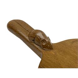 Mouseman - oak cheeseboard, oval form with projecting handle carved with mouse signature, by the workshop of Robert Thompson