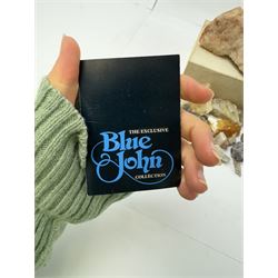 Collection of raw Blue John specimens, together with other mineral specimens