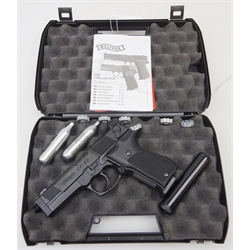  Walther CP88 CO2 air pistol 4.5cal, No.A132113500 with six magazines and moderator in fitted case with instructions and two CO2 cylinders  