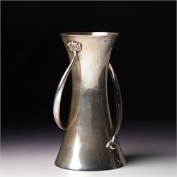Early 20th century Art Nouveau silver vase of waisted form with trailing handles H15cm Birmingham 1904 Maker  Edward Souter Barnsley retailed by Finnigans