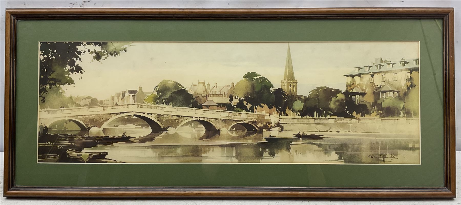 After Claude Buckle (British 1905-1973): 'Bedford', 'Litchfield Cathedral' and 'St Asaph'. set of three carriage prints 18cm x 58cm (3)