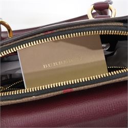 Burberry - ‘Milverton’ Small House Check Bag, introduced circa 2015 under Christopher Bailey, in signature Haymarket check canvas with oxblood grained leather trim and belted front detail, with rolled top handles and detachable shoulder or crossbody strap, with gold-tone hardware, unused with original dust bag
