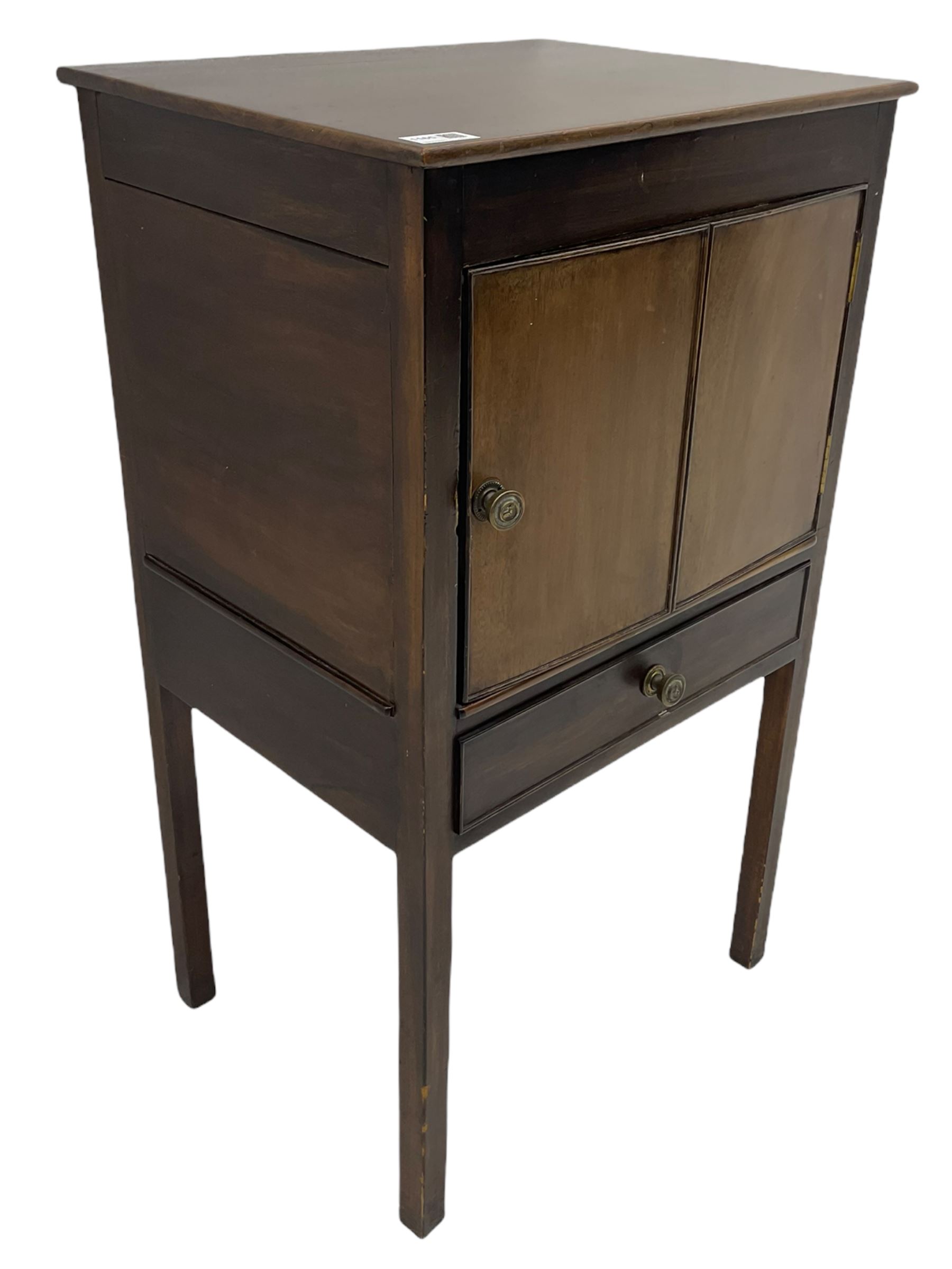 Georgian mahogany night cupboard, enclosed by single door and fitted with single drawer, square supports