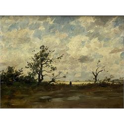 Henri Joseph Harpignies (French 1819-1916): 'Le Pecheur', oil on mahogany panel signed 26cm x 34cm
Provenance: East Yorkshire private collection; with Thomas Agnew & Sons, Old Bond Street, labelled verso No.25450 

