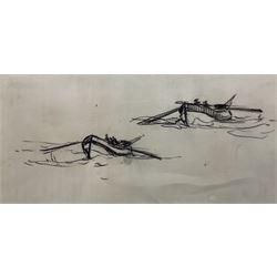 Joseph Richard Bagshawe (Staithes Group 1870-1909): Rowing Boats at Sea, charcoal sketch unsigned 8cm x 17cm 
Provenance: with Pybus Fine Arts, Whitby 2002, from one of the artist's sketchbooks, label verso