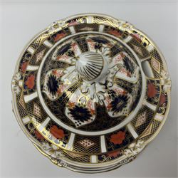 Royal Crown Derby 1128 Imari twin handled sauce tureen and stand, with printed mark beneath, H16cm, D18cm