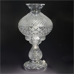 Waterford glass table lamp of baluster form with globe shade and hobnail cut decoration H36cm