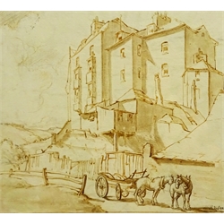 R J Wee (Sottish 19th century): Study of Town Houses, monochrome wash indistinctly signed 16cm x 18cm
Provenance: with Aitken Dott Edinburgh, exhibition label verso