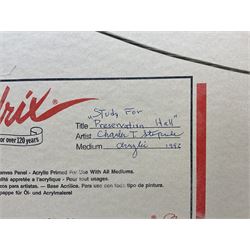 Charles T Stepule (American 1911-2006): 'Preservation Hall' Jazz Band New Orleans, acrylic on canvas laid onto board signed, titled and dated 1992 verso 39cm x 49cm 