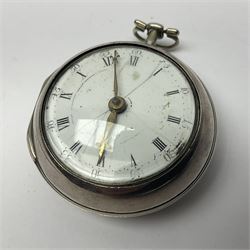 George III silver pair cased verge fusee pocket watch by Harry Niblett, Dorking, No. 5991, white enamel dial with Arabic numerals and outer minute ring, case makers mark TG, London 1787 