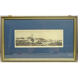 William Lionel Wyllie (British 1851-1931): 'Destroyers at Speed in Escort Duty', drypoint etching signed in pencil 12cm x 34cm