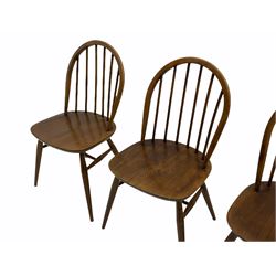 Ercol medium elm set four dining chairs, hoop and stick backs