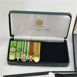 Collection of medals, insignias and minitures, including American National Defence medals, Efficiency Decoration medal, Order of St. John of Jerusalem stars, Military and Hospitaller Order of St. Lazarus of Jerusalem medals etc, several by Toye, Kedding & Spencer Ltd and Worcestershire Medal Service Ltd