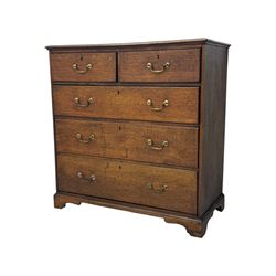 19th century oak chest, rectangular top over two short and three long drawers, on bracket feet