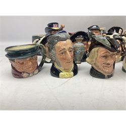 Large collection of Royal Doulton miniature character jugs, to include The Postman D6801, The London 'Bobby' D6762, Old Salt, D6554, Sir Henry Doulton D6703 etc  