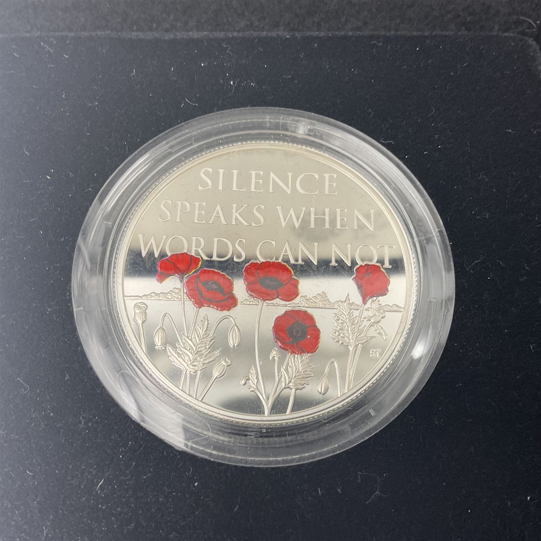 Three The Royal Mint United Kingdom silver proof five pound coins, comprising 2012 'London 2012 Paralympic', 2015 '100th Anniversary of the Death of Edith Cavell' and 2017 'Remembrance Day' piedfort, all cased with certificates 